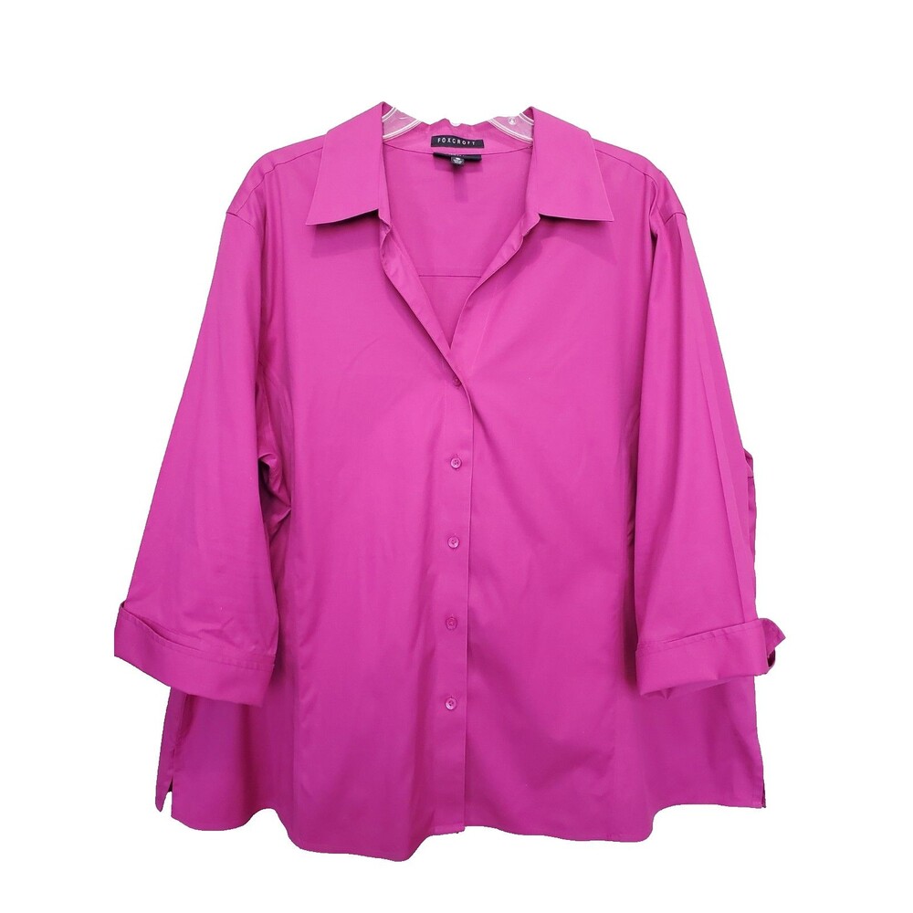 Foxcroft Non-Iron Stretch Shaped Fit Pink3/4 Sleeve Button-Up Tunic Size 24W